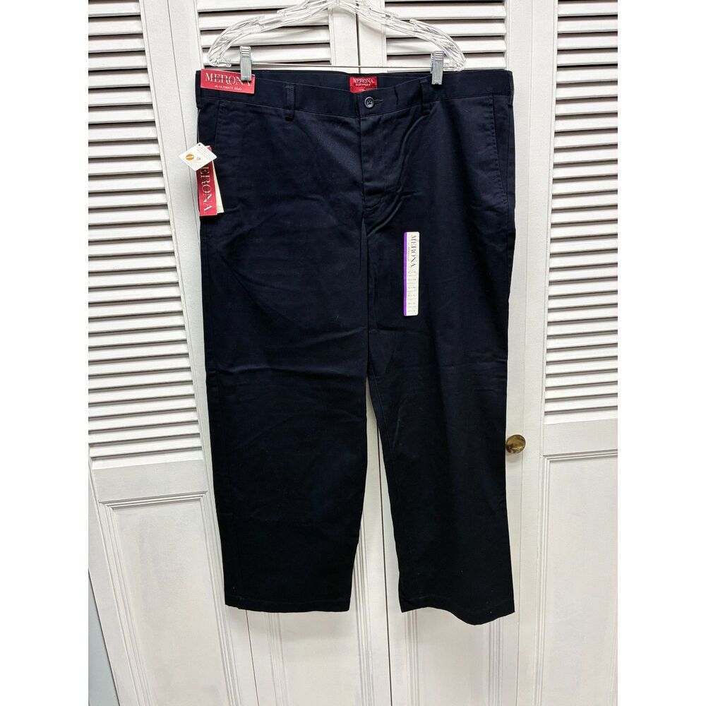 Men's New WT 42x30 Merona Federal Blue Khaki Pants Flat Front Classic Fit Cotton